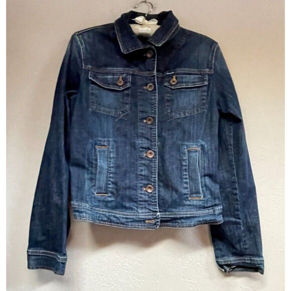 Faconnable Womens Jean Jacket Small Stretch Denim Blue Button Front Pockets - Picture 1 of 9
